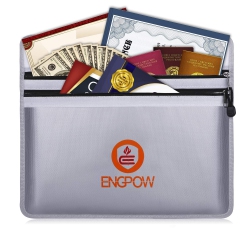 HLD Engpow Fireproof Document Bags 15" X 11" Two Pockets Two Zippers Fire And Water Resistant Money Bag Fireproof Safe Storage Pouch Envelope For