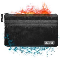 HLD Fireproof Money Bag Two Pockets Two Zippers, Fireproof Safe Bag 10.6"x6.7" Waterproof And Fireproof Document Bag Fire Safe Pouch File Storage For