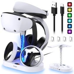 HLD Charging Dock Stand for Psvr2 \w 9 RGB Lights, Meneea Charger Station for Playstation Vr2 Controller, Ps Vr2 Headset Holder& 4Xtype-C Magnetic