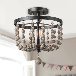LNC Modern Farmhouse Wood 3-Light Boho Crystal Beads Flush Mount Lights