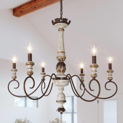 LNC Rustic 6-Light Wood Candle Curve Arm French Country Chandelier