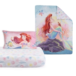 LITTLE MERMAID 3 Piece Toddler Bedding Set Is A Dream Come True, Includes A Cozy Comforter, Fitted Sheet, And Pillowcase for The Perfect Night's