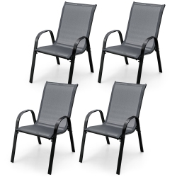 GYMAX 4PCs Patio Stacking Dining Chairs W/ Curved Armrests & Breathable Seat Fabric In Grey