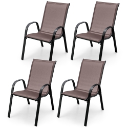 GYMAX 4PCs Patio Stacking Dining Chairs W/ Curved Armrests & Breathable Seat Fabric In Brown
