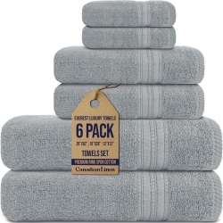 CANADIAN LINEN Luxury Everest Towels, Pack Of 6 (Bath, Hand, Face Cloth Set) Lightweight Quick Dry Soft Absorbent Cotton Towel for Hotels, Light