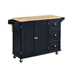 PEMBERLY ROW Mobile Kitchen Island Cart W/ Wood Drop Leaf Breakfast Bar In In Black