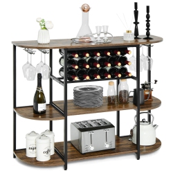 GYMAX Wine Rack Table Coffee Bar Cabinet Freestanding Liquor Stand Glass Holder