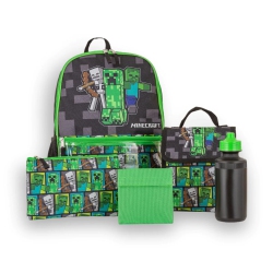 BIOWORLD Minecraft Themed 5 Piece Kids 16" Backpack Set