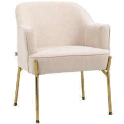 HOMCOM Fabric Accent Chair, Armchair, Modern Living Room Chair With Gold Metal Legs And Thick Padding for Bedroom, Cream In White