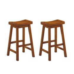 LEXICON Saddleback 29" Solid Wood Bar Stool In Oak (Set Of 2)