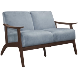 LEXICON Carlson Velvet Upholstered Loveseat In Gray And Dark Walnut In Blue