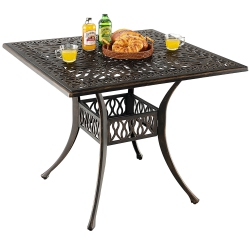 GYMAX 35.4" Patio Square Dining Table Cast Aluminum Umbrella Hole All-Weather Outdoor