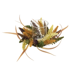 NORTHLIGHT 18" X 6" Autumn Harvest Pillar Candle Holder With Artificial Fall Foliage