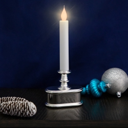 NORTHLIGHT Led Lighted Window Candle With Base - 9.25" - And Silver In White