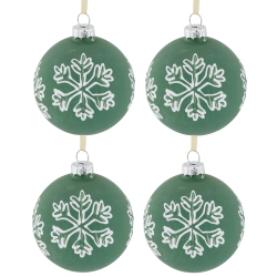 NORTHLIGHT Glass Christmas Ball Ornaments With Snowflakes - 3" (80Mm) - And White - 4Ct In Green