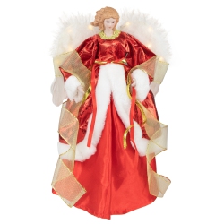 NORTHLIGHT Angel With Lighted Wings Christmas Tree Topper - 14" - And White In Red