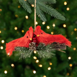 NORTHLIGHT 8" Double Cardinal And Pine Needle Branch Hanging Christmas Ornament