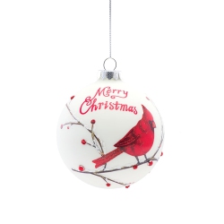 MELROSE Set Of 8 Glass Ball Christmas Ornaments With Cardinals 4.75" In White