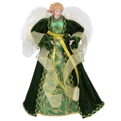 NORTHLIGHT Angel With Lighted Wings Christmas Tree Topper - 14" - And Gold In Green