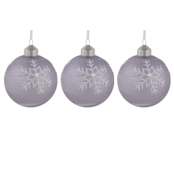 NORTHLIGHT 3Ct Glass Ball Christmas Ornaments With Snowflakes 3" (80Mm) In Purple