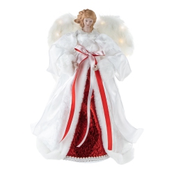 NORTHLIGHT 14" White And Angel With Lighted Wings Christmas Tree Topper In Red