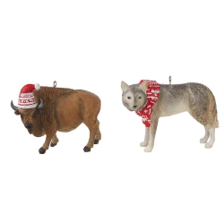 RAZ 3.5" Coyote And Bison Holiday Christmas Ornaments