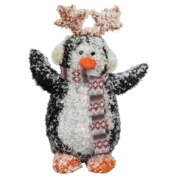 NORTHLIGHT Ed Snowy Penguin In Antler Hat Outdoor Christmas Decoration - 22" - Warm In White
