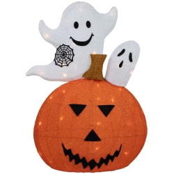 NORTHLIGHT Led Lighted Jack-O-Lantern And Ghosts Halloween Decoration - 27.5" - Clear Lights