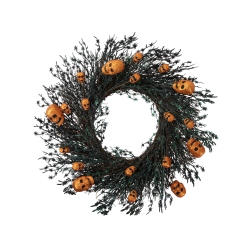 NORTHLIGHT Black And Skulls And Spiders Halloween Twig Wreath, 22-Inch, Unlit In Orange