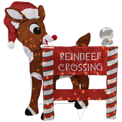 NORTHLIGHT Led Lighted Rudolph Reindeer Crossing Outdoor Christmas Sign - 36" - Warm In White
