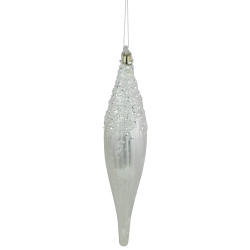 NORTHLIGHT 9.5" Matte Sequin And Glitter Finial Glass Christmas Ornament In White