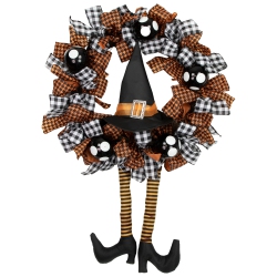 NORTHLIGHT And Black Witch With Bows Halloween Wreath, 24-Inch, Unlit In Orange