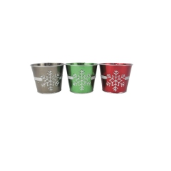 DARICE Set Of 3 Red And Silver Glitter Snowflake Decorative Christmas Tin Pots 5" In Green
