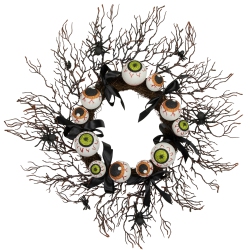 NORTHLIGHT Eyeballs And Spiders Halloween Twig Wreath, 24-Inch, Unlit