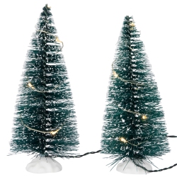 NORTHLIGHT Led Lighted Frosted Mini Bottle Brush Pine Christmas Village Trees - 6" - Set Of 2