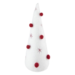 NORTHLIGHT Plush Christmas Cone Tree With Pompom Ornaments - 11" - White And In Red