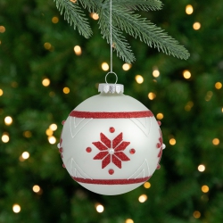NORTHLIGHT Glitte Snowflake Glass Christmas Ball Ornament - 4" - White And In Red