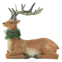 NORTHLIGHT Glittered Sitting Deer With Pine Neck Wreath Christmas Decoration - 10