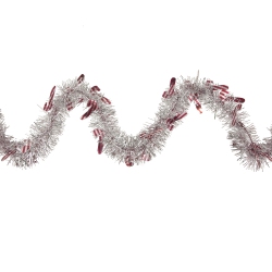 NORTHLIGHT Christmas Candy Cane Commercial Wrapped Tinsel Garland - 50' X 3" - Silver And - Unlit In Red