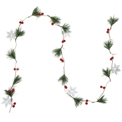 NORTHLIGHT Pre-Lit Led Battery Operated Berry And Snowflake Christmas Garland - 6' - Warm In White