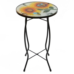 NORTHLIGHT 19" Sunflower And Bumblebee Glass Patio Side Table