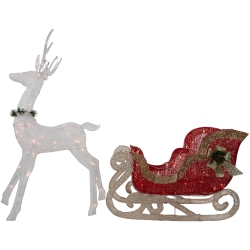 NORTHLIGHT 51" Lighted Reindeer With Sleigh Christmas Decoration In White