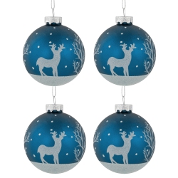 NORTHLIGHT Glitter Reindeer Glass Ball Christmas Ornaments - 3" - - 4Ct In Blue