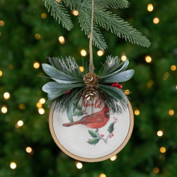 NORTHLIGHT Cardinal And Pinecone "joy to The World" Pine Disc Christmas Ornament - 5.25
