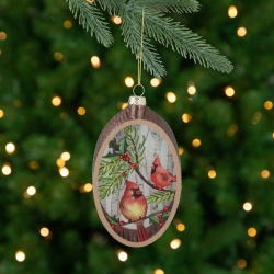 NORTHLIGHT Cardinal Glass Plate With Tree Bark Designed Christmas Ornament - 6" - In Brown
