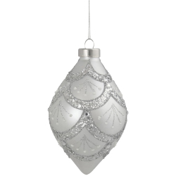 NORTHLIGHT 5" Glitter Cosmoid Finial Glass Christmas Ornament In Silver