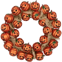NORTHLIGHT Jack-O-Lantern And Burlap Ribbon Halloween Wreath, 20-Inch, Unlit