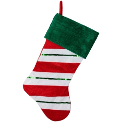 NORTHLIGHT 18" Green And Velvet Sequin Stripe Stocking In Red