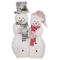 NORTHLIGHT 39" Lighted Snowy Tinsel Snowman Couple Outdoor Christmas Decoration