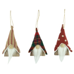 NORTHLIGHT Set Of 3 Wooden Gnomes Christmas Ornaments 4